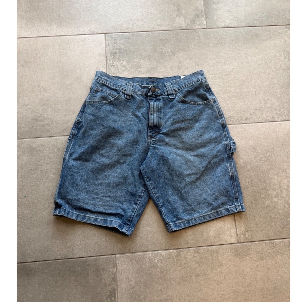 Vintage Faded Wrangler Mens Carpenter Denim Shorts Blue Hammer Loop Size 30 Jort